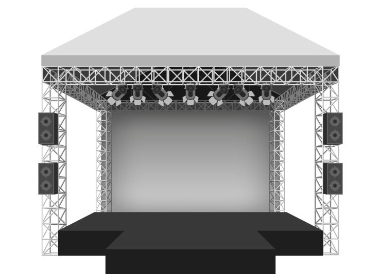 Podium concert stage. Performance show entertainment, scene and event. Vector illustration